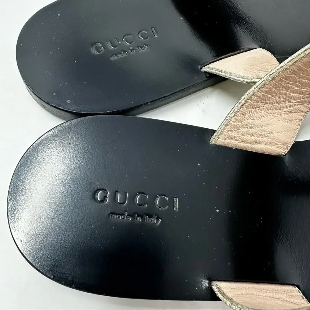 Gucci Marmont GG Metallic Thong Sandals Womens Size EU 38